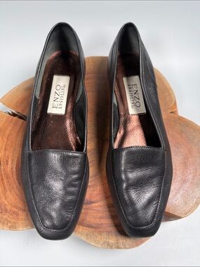 Vintage Enzo Angiolini Black Leather Slip-On Loafers